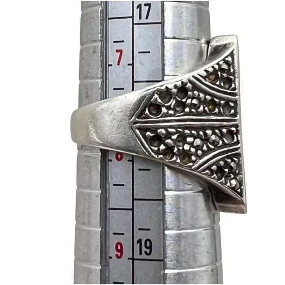 Vintage Sterling Silver Marcasite Signet Ring Size 7.75 925 Statement 6.99g LOOK - Picture 4 of 15